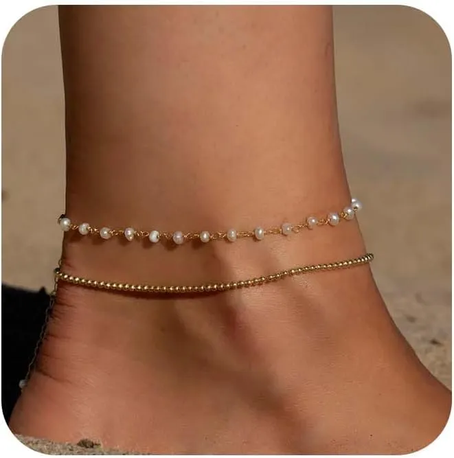 ASCOMY Anklets for Women 14K Gold/Silver Ankle Bracelets Dainty Cute Star Cubic Zirconia Devil's Eye Infinity Charm Pearl Satellite Sparkling Chain Summer Beach Foot Bracelet Jewelry Gifts for Her