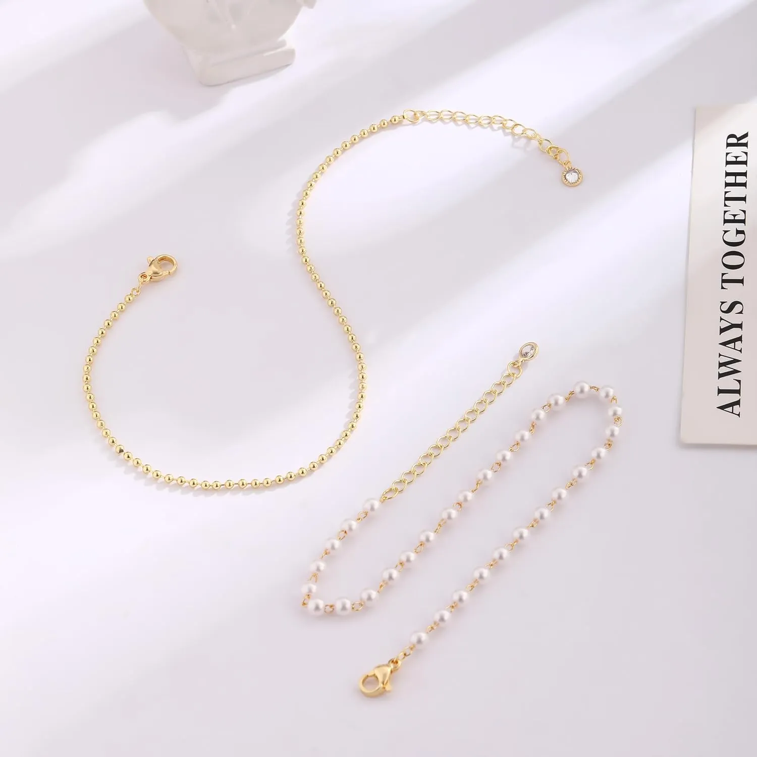 ASCOMY Anklets for Women 14K Gold/Silver Ankle Bracelets Dainty Cute Star Cubic Zirconia Devil's Eye Infinity Charm Pearl Satellite Sparkling Chain Summer Beach Foot Bracelet Jewelry Gifts for Her