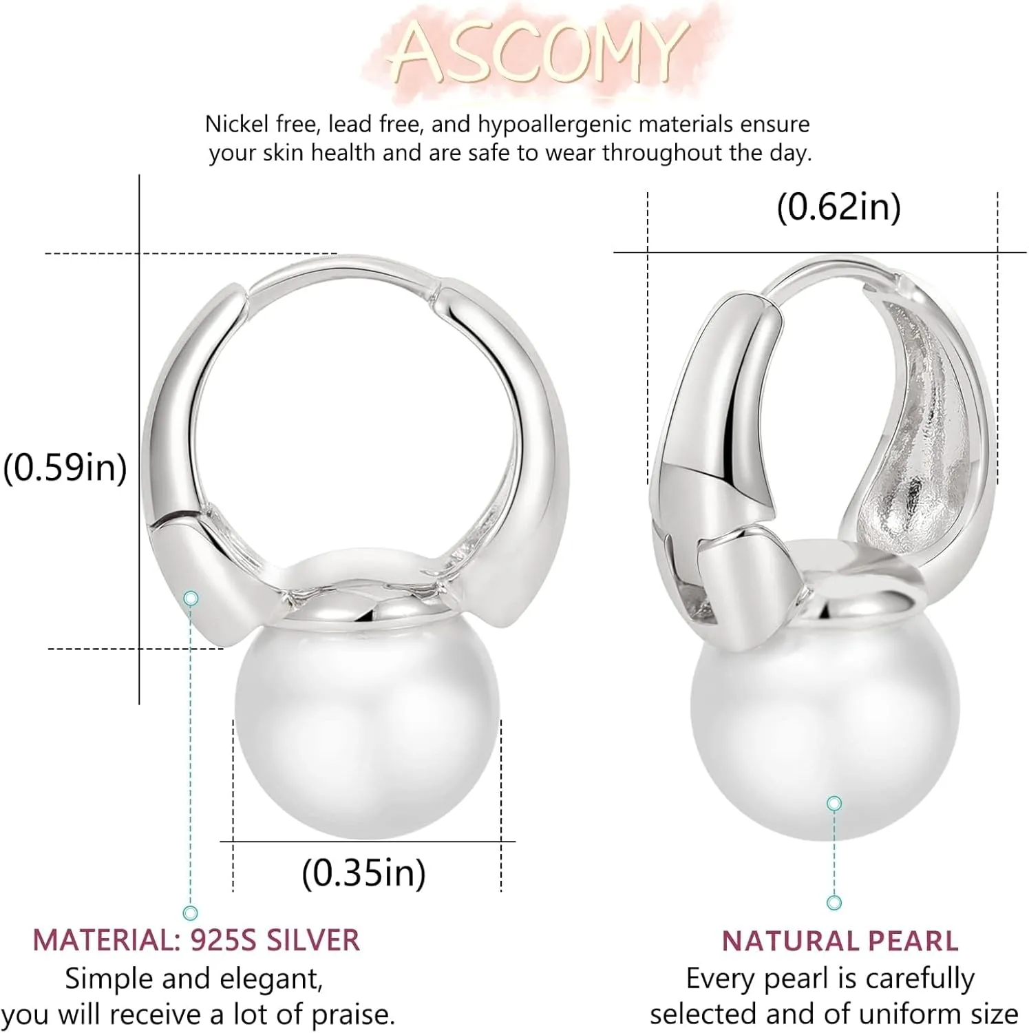 ASCOMY Pearl Earrings for Women 14K Gold/Silver Plated Elegant Dangle Stud Pearl Earrings Handpicked Pearls Dainty Pearl Jewelry Gifts for Women