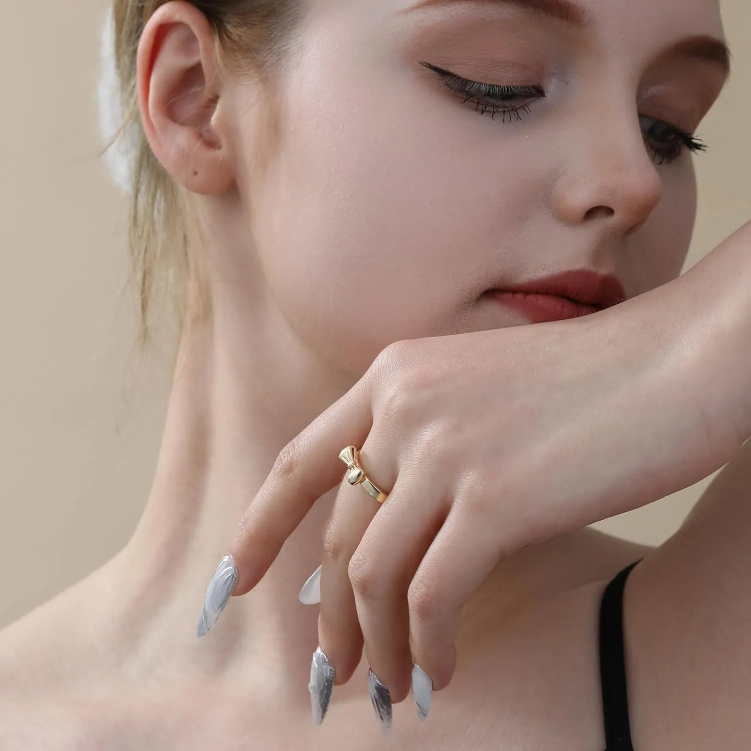 Ascona Bow Ring, Gold/Silver Bow Rings Ribbon Jewelry for Women