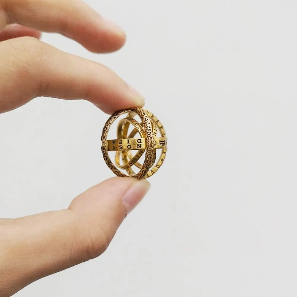 Astronomical Sphere Ring Folding Ball for Men Women Gold Vintage Unique Gothic Ring That Unfolds Into an Astronomical Sphere Necklace Pendant Jewelry