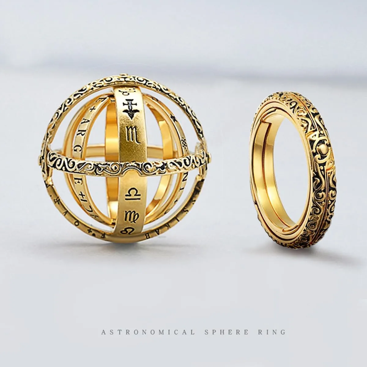 Astronomical Sphere Ring Folding Ball for Men Women Gold Vintage Unique Gothic Ring That Unfolds Into an Astronomical Sphere Necklace Pendant Jewelry