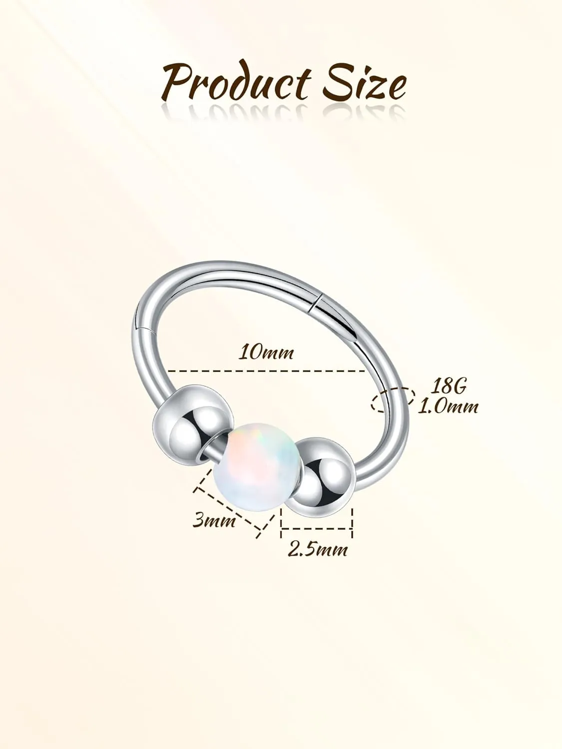 Aumeo 2PCS 18G Titanium Nose Ring Opal Hoop Nose Rings for Women 8mm 10mm Septum Rings Helix Rook Conch Tragus Hoop Earring Piercing Jewelry