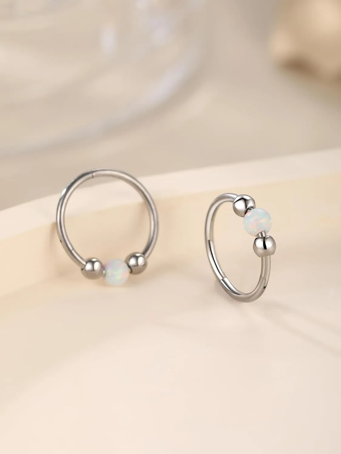 Aumeo 2PCS 18G Titanium Nose Ring Opal Hoop Nose Rings for Women 8mm 10mm Septum Rings Helix Rook Conch Tragus Hoop Earring Piercing Jewelry