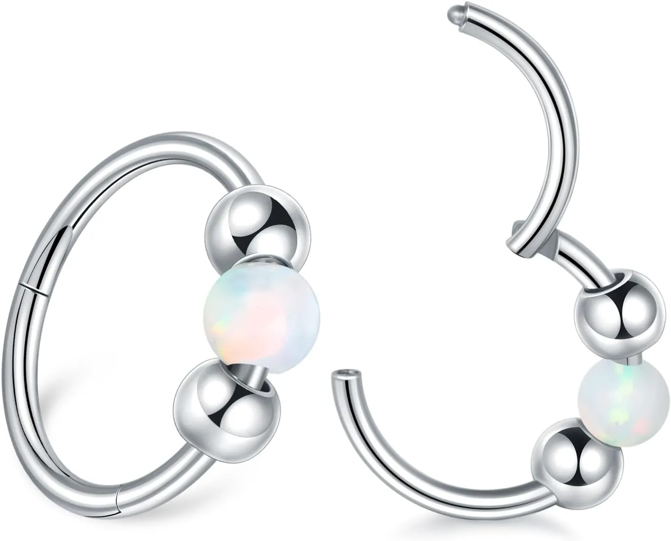 Aumeo 2PCS 18G Titanium Nose Ring Opal Hoop Nose Rings for Women 8mm 10mm Septum Rings Helix Rook Conch Tragus Hoop Earring Piercing Jewelry