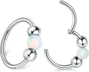 Aumeo 2PCS 18G Titanium Nose Ring Opal Hoop Nose Rings for Women 8mm 10mm Septum Rings Helix Rook Conch Tragus Hoop Earring Piercing Jewelry