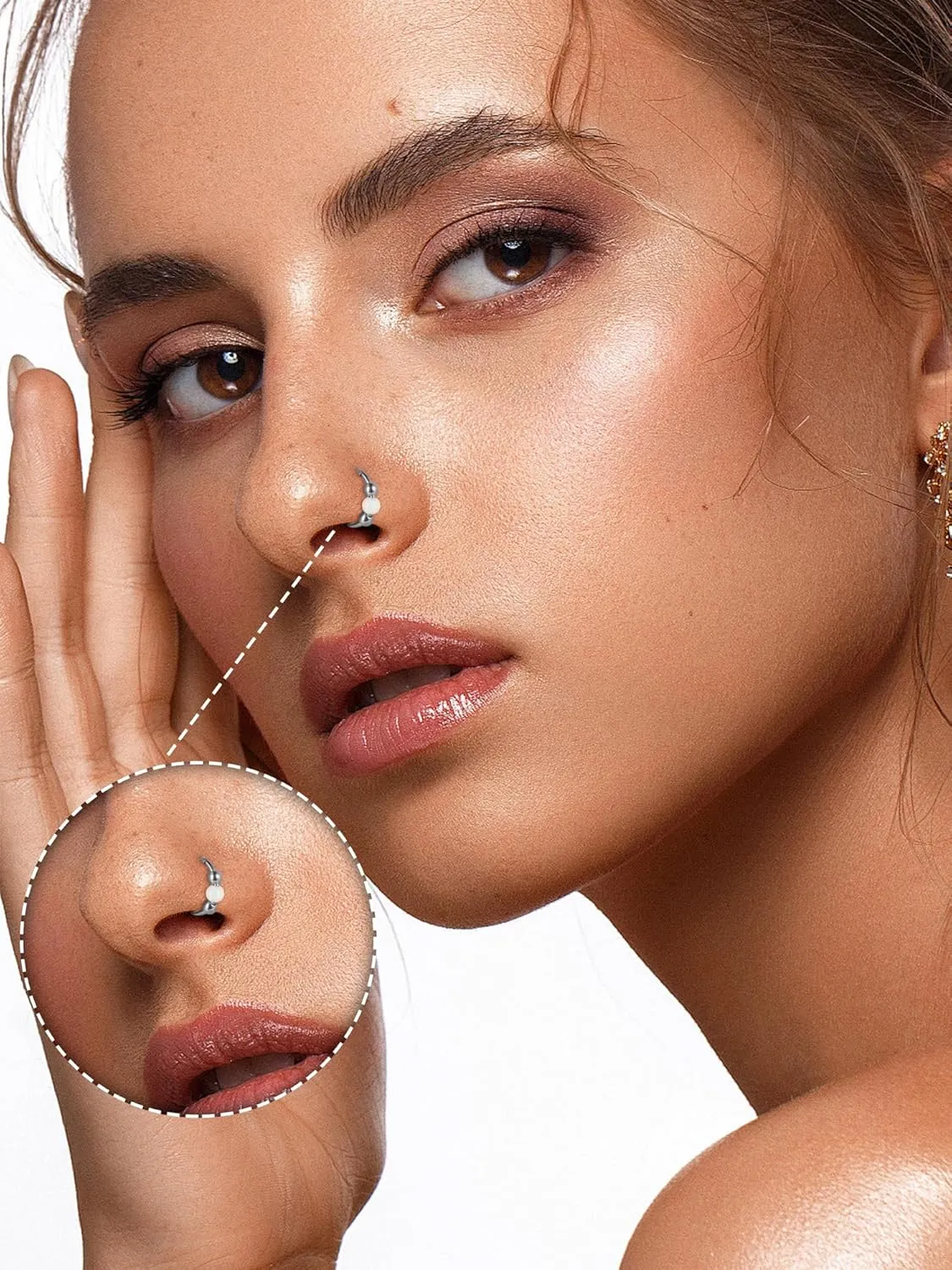 Aumeo 2PCS 18G Titanium Nose Ring Opal Hoop Nose Rings for Women 8mm 10mm Septum Rings Helix Rook Conch Tragus Hoop Earring Piercing Jewelry