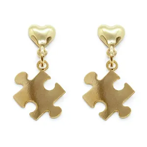 Autism Awareness Gold plated Drop Earrings by Re-Do Bricks  - Great Gift and Beautiful Dangle Puzzle Charm for Girls And Women, Original Design Handmade in USA. Durable, Aestehtic, Shiny and Elegant.