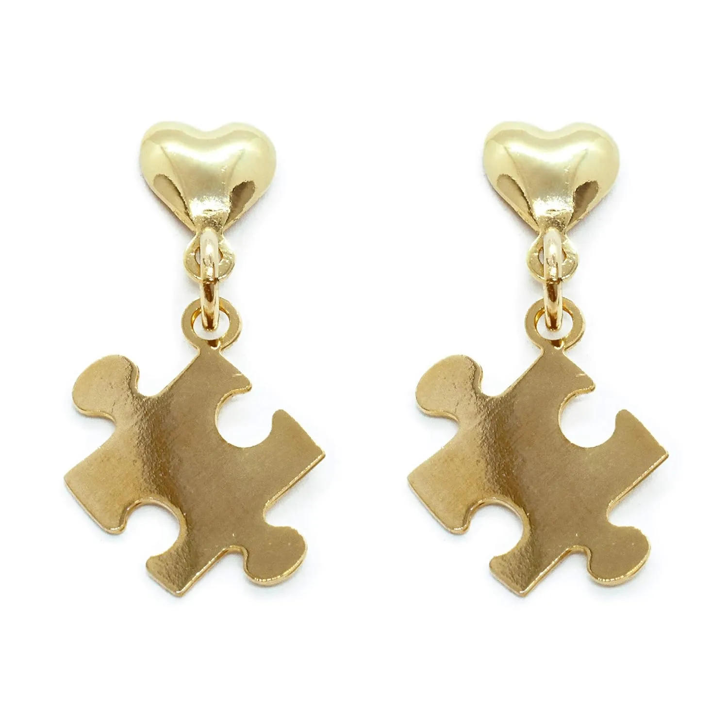 Autism Awareness Gold plated Drop Earrings by Re-Do Bricks  - Great Gift and Beautiful Dangle Puzzle Charm for Girls And Women, Original Design Handmade in USA. Durable, Aestehtic, Shiny and Elegant.