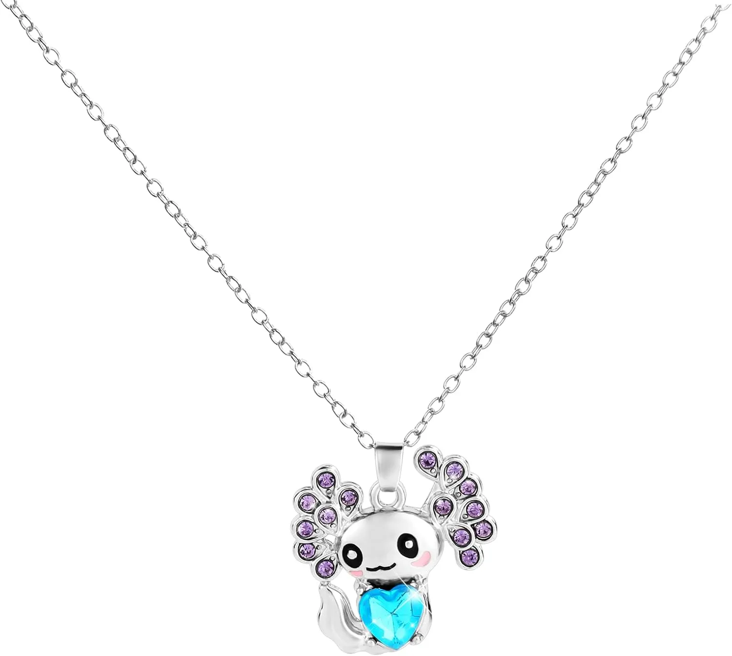 Axolotl Necklace for Girls Women, Cute Axolotl Crystal Pendant Necklace Blue Rhinestone Axolotl Necklace Charm Fashion Jewelry Gift for Graduation Birthday Party Christmas Thanksgiving Day