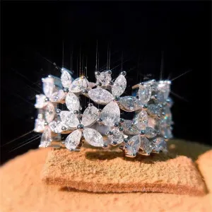 AZQ 925 Sterling Silver 18K Gold Plated Shiny Full Diamond Marquise-Shape Cubic Zirconia Promise Ring Eternity Wedding Band Ring for Women Z.2 (US Code 8)