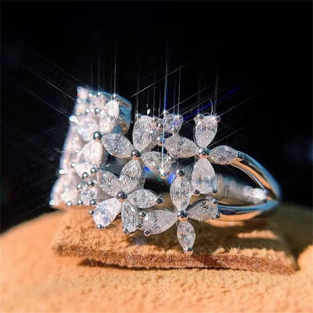 AZQ 925 Sterling Silver 18K Gold Plated Shiny Full Diamond Marquise-Shape Cubic Zirconia Promise Ring Eternity Wedding Band Ring for Women Z.2 (US Code 8)