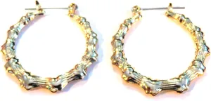 Bamboo Hoop Earrings 2 Inch Hoops Gold Tone Bamboo Hoop Earrings