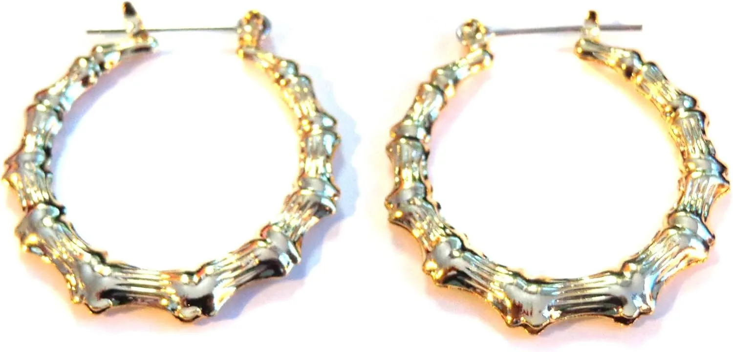 Bamboo Hoop Earrings 2 Inch Hoops Gold Tone Bamboo Hoop Earrings