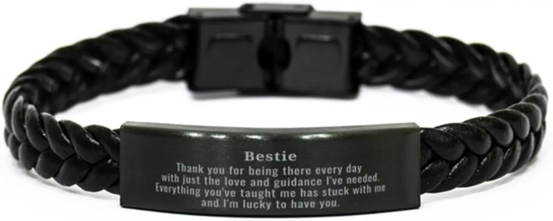 Bandillero Bestie Braided Leather Bracelet - Thank You for Your Friendship and Guidance, Unique Gifts Idea for BFFs, Christmas, Graduation, and Holidays