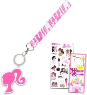 Barbie Keychain Bundle ~ Deluxe Silicone 3D Character Barbie Keyring with Strap and Charm Plus Stickers, More | Barbie Wrist Lanyard and Keychain