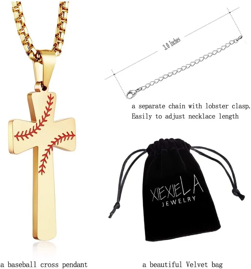 Baseball Football Cross Necklace Bracelets I CAN DO All Things Strength Bible Verse Stainless Steel Pendant for Boys Men