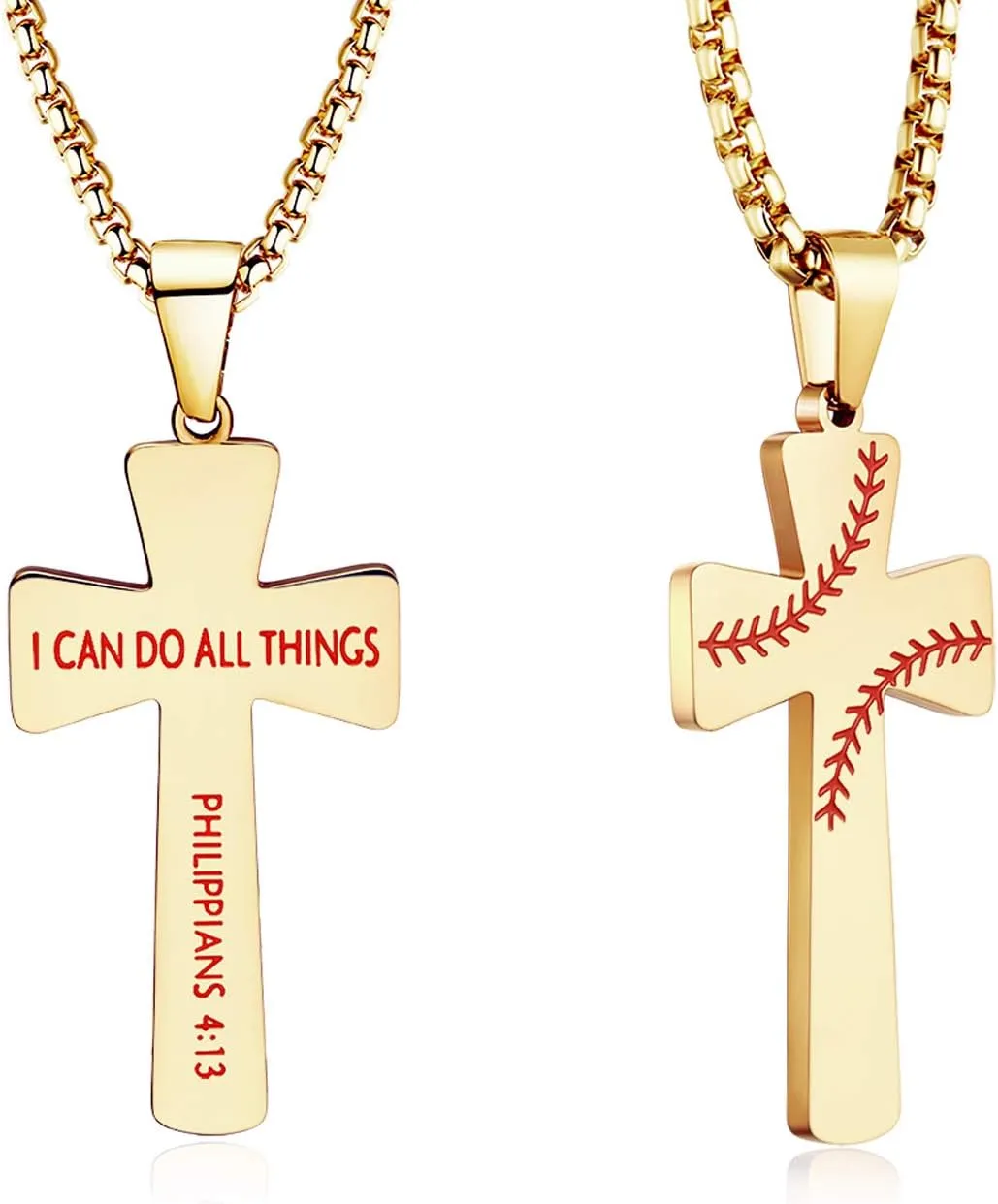 Baseball Football Cross Necklace Bracelets I CAN DO All Things Strength Bible Verse Stainless Steel Pendant for Boys Men
