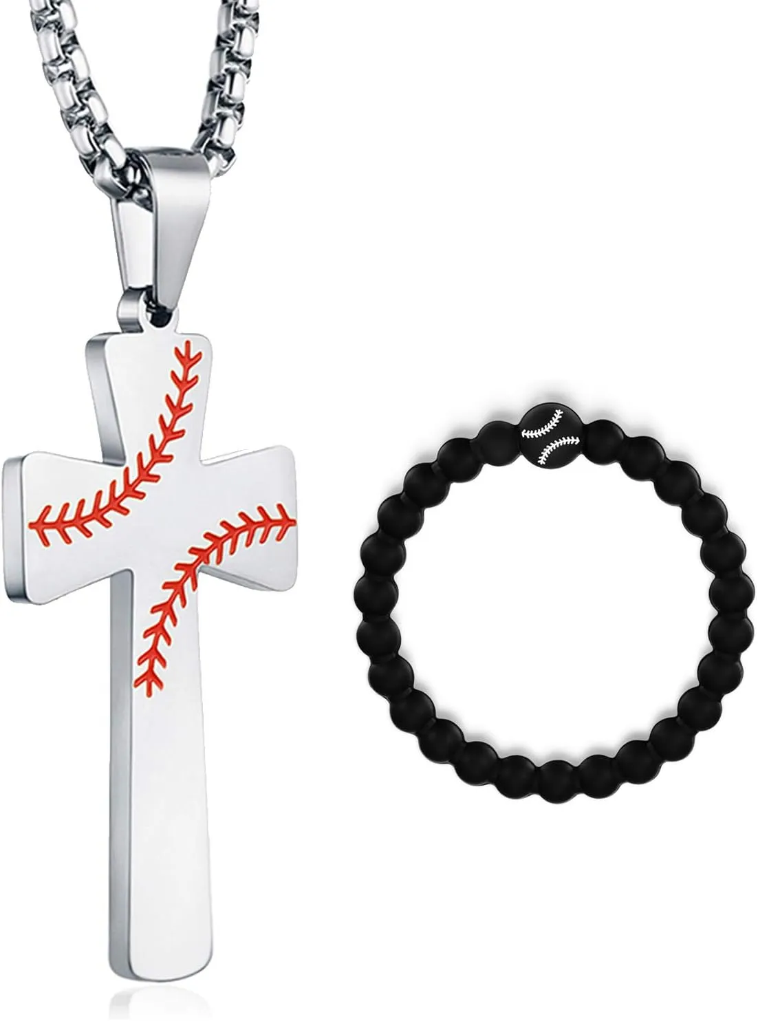 Baseball Football Cross Necklace Bracelets I CAN DO All Things Strength Bible Verse Stainless Steel Pendant for Boys Men