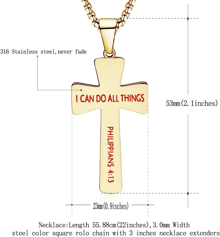 Baseball Football Cross Necklace Bracelets I CAN DO All Things Strength Bible Verse Stainless Steel Pendant for Boys Men