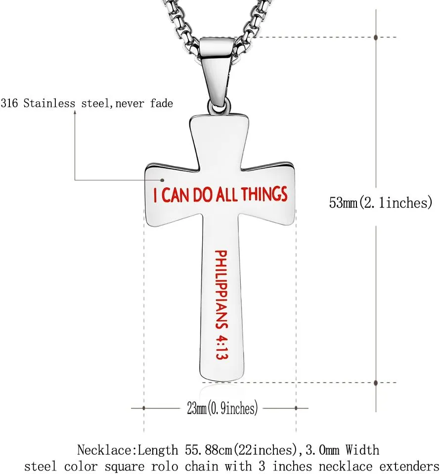 Baseball Football Cross Necklace Bracelets I CAN DO All Things Strength Bible Verse Stainless Steel Pendant for Boys Men