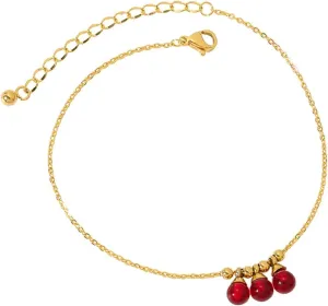 Beach Anklet Beads, Beach Anklets for Women Boho Stainless Steel with Red Beads Gold Foot Jewelry Summer 10Inch(26cm)