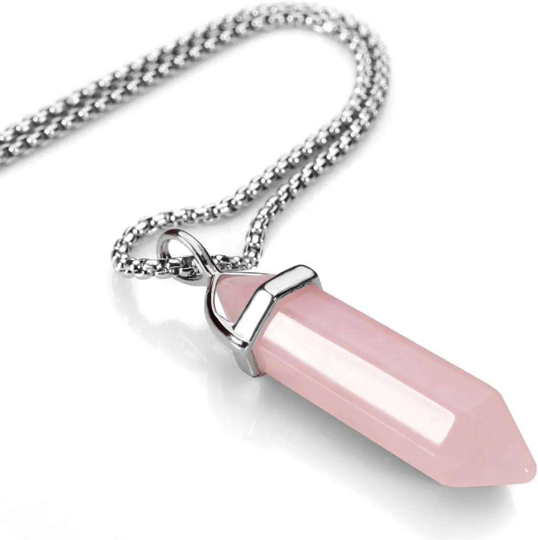 BEADNOVA Crystal Necklaces for Women Crystal Pendant Gemstone Necklace for Spiritual Energy Healing Hexagonal Pendant Divination for Men (18 Inches Stainless Chain)