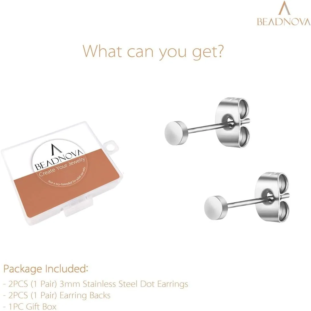 BEADNOVA Stud Earrings Flat Circle Piercing Dot Earrings Stainless Disc Post Earrings for Women (2-10mm, Silver, 1-3 pairs)