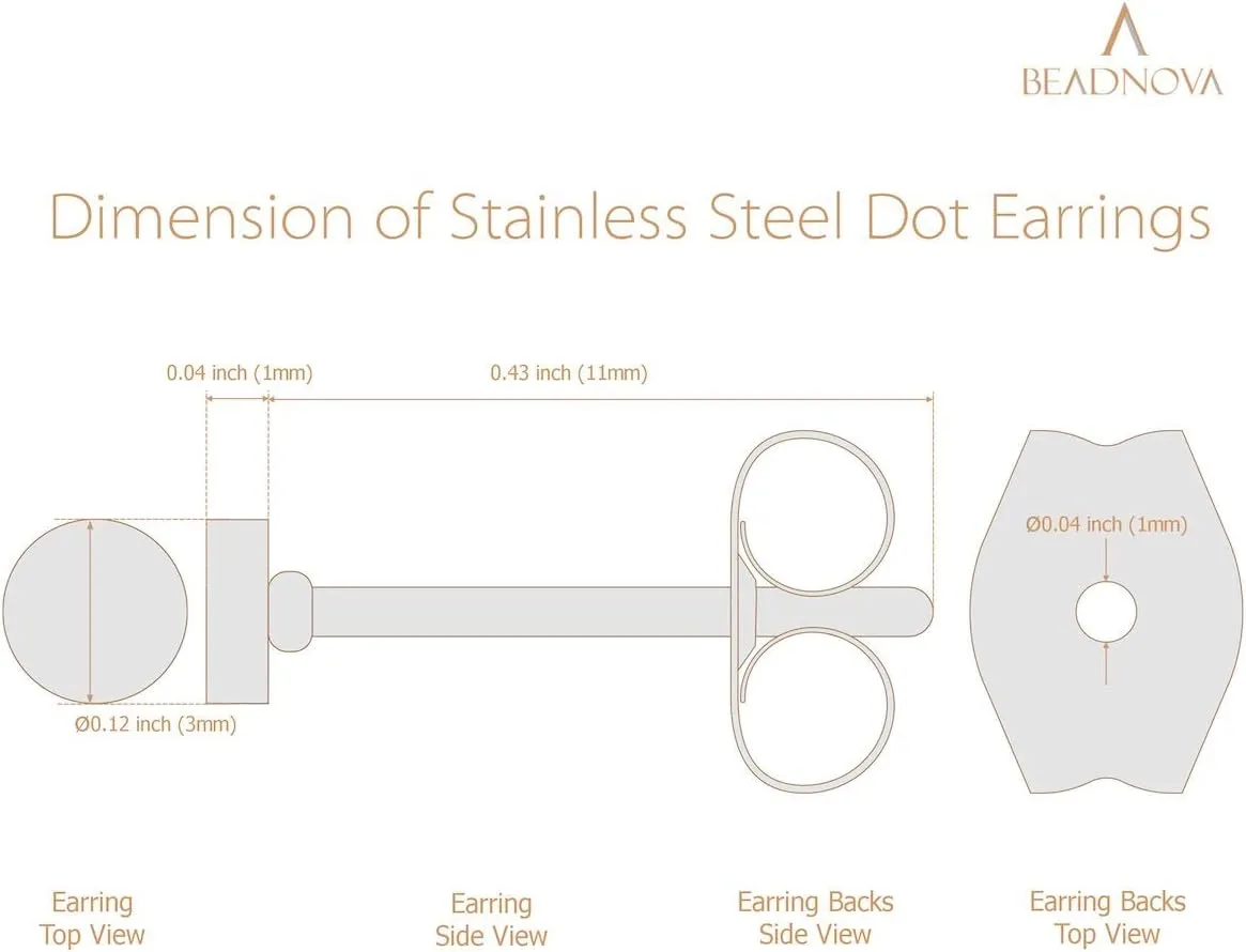 BEADNOVA Stud Earrings Flat Circle Piercing Dot Earrings Stainless Disc Post Earrings for Women (2-10mm, Silver, 1-3 pairs)