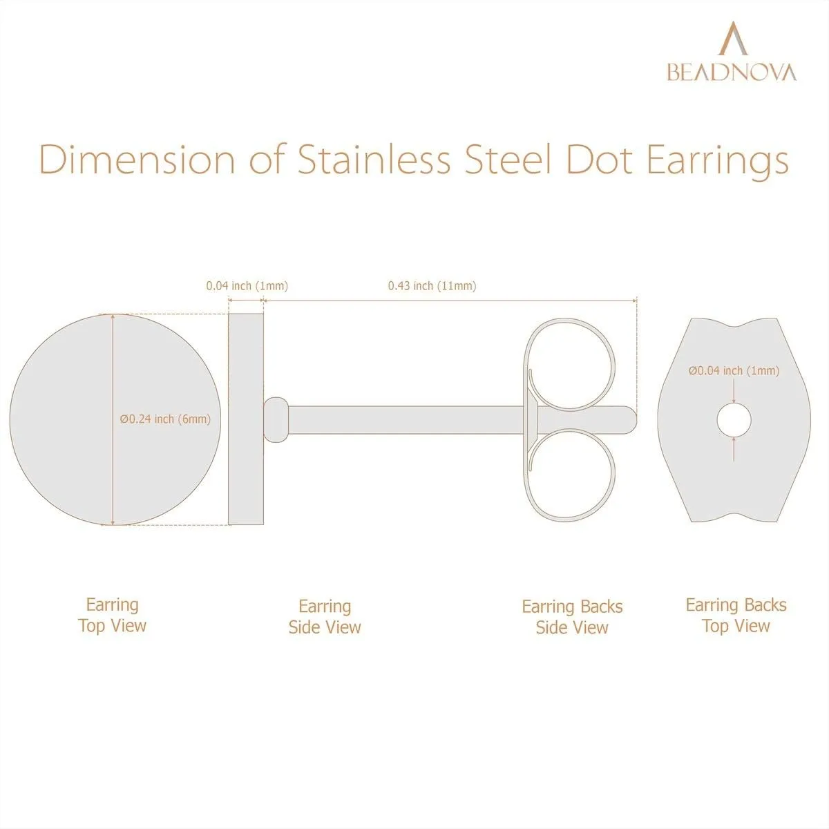 BEADNOVA Stud Earrings Flat Circle Piercing Dot Earrings Stainless Disc Post Earrings for Women (2-10mm, Silver, 1-3 pairs)