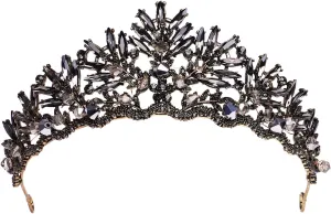 Beaupretty Baroque Queen Crown Vintage Crown Black Tiara Gothic Baroque Crown Vintage Headband Bridal Crystal Tiara for Wedding Prom Halloween Costume