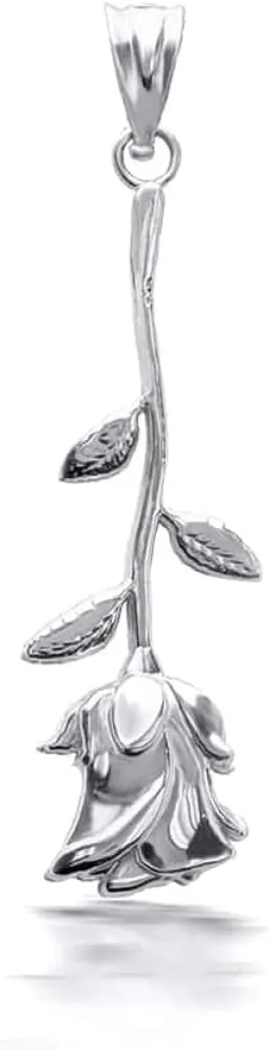 Beautiful 925 Sterling Silver Premium Rose Flower Pendant Charm Necklace