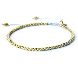 Beautiful adjustable friendship bracelet cotton string woven with gold plated on brass(Gray)