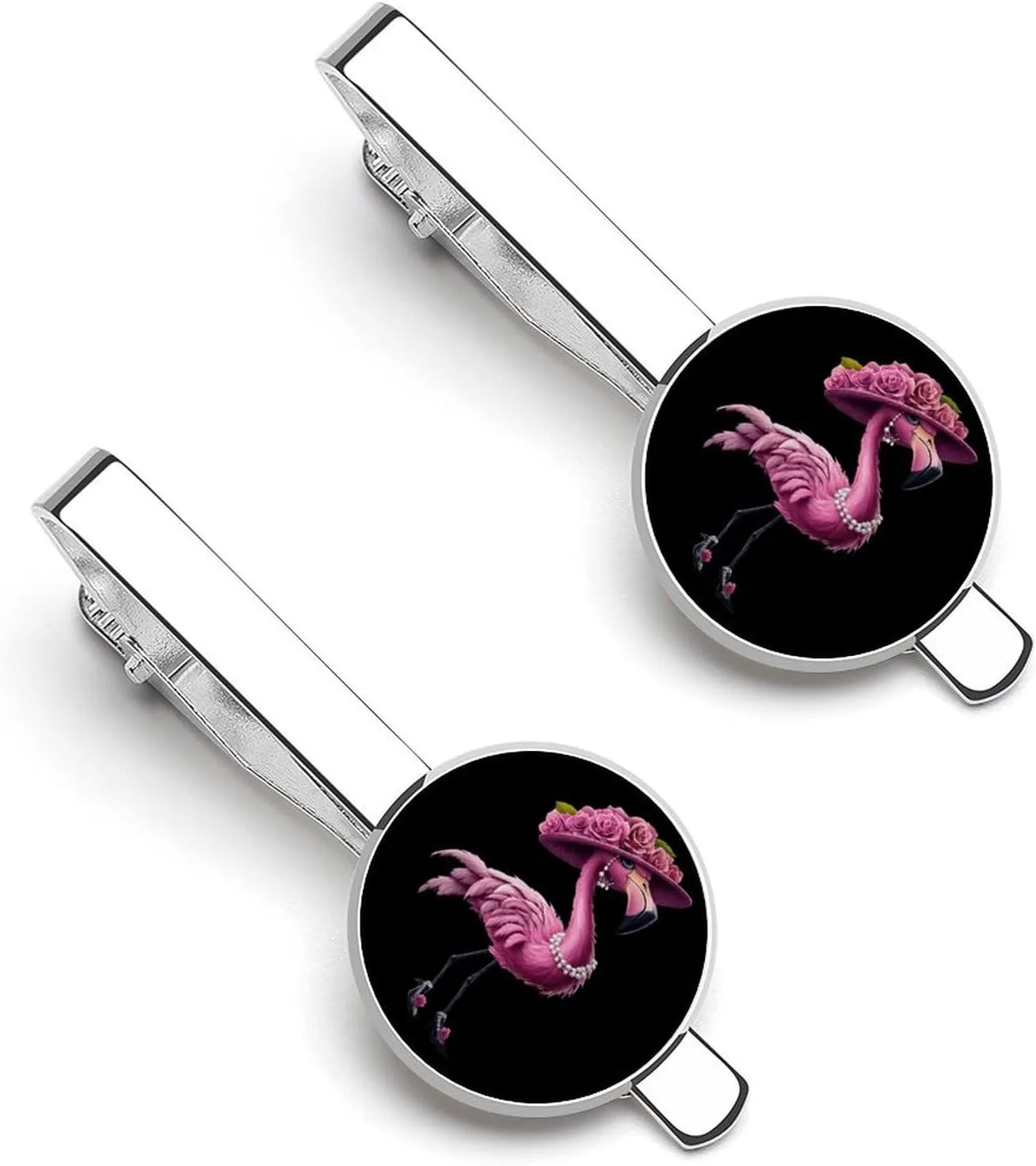 Beautiful Flamigos Lady Men's Tie Clip Tie Bar Round Tie Clasp Classic Tie Tack Pins Jewelry Accessories