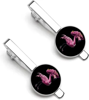Beautiful Flamigos Lady Men's Tie Clip Tie Bar Round Tie Clasp Classic Tie Tack Pins Jewelry Accessories