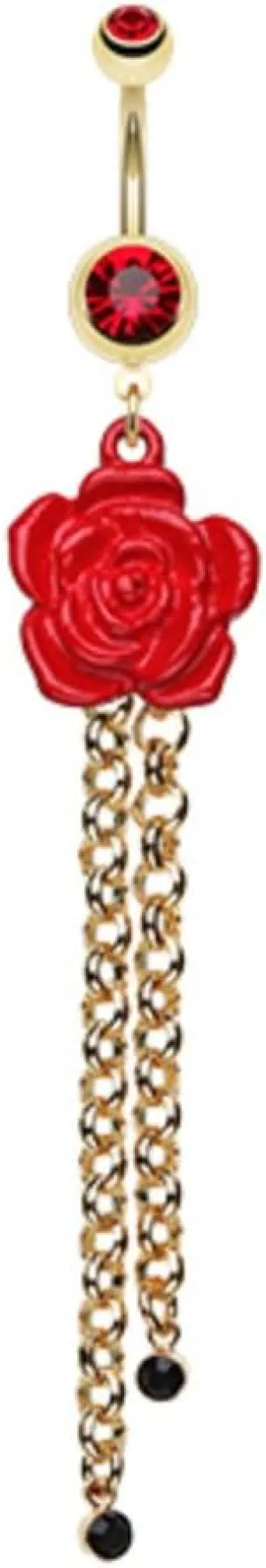 Beautiful Full Bloom Rose Gem Drop WildKlass Belly Button Ring