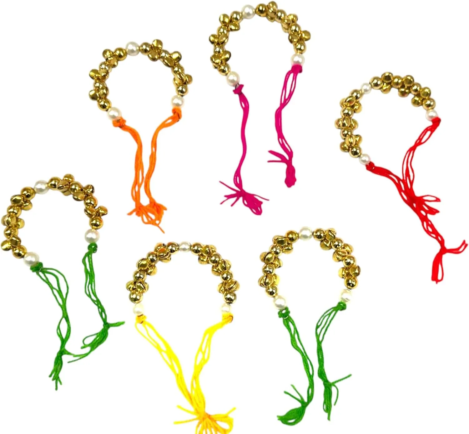 Beautiful Ghungroo Bracelet Set of 6 for Wedding rituals, Mata ki chowki, Pooja favors & Gifts, Indian Festival, Wedding, Mehendi, Sangeet (Assorted)