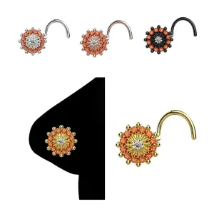 Beautiful Orange Gem Nose Ring Sterling Silver Nose Piercing Flower Nose Ring Indian Nose Stud Back Screw