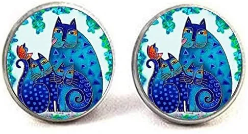 Beautiful Three Blue Cat Photo Cufflinks Jewelry Wedding Birthday Gifts Art Nouveau Beautiful Gifts