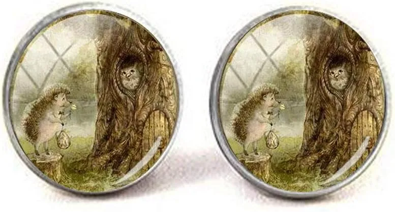 Beautiful Vintage Hedgehog Glass Cufflinks Art Photo Jewelry Birthday Festival Gift Beautiful Gift