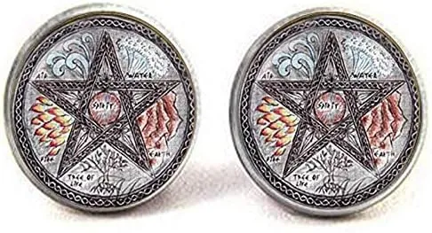 Beautiful Wiccan Pentagram Cufflinks Glass Jewelry Art Nouveau Beautiful Gifts