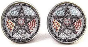 Beautiful Wiccan Pentagram Cufflinks Glass Jewelry Art Nouveau Beautiful Gifts