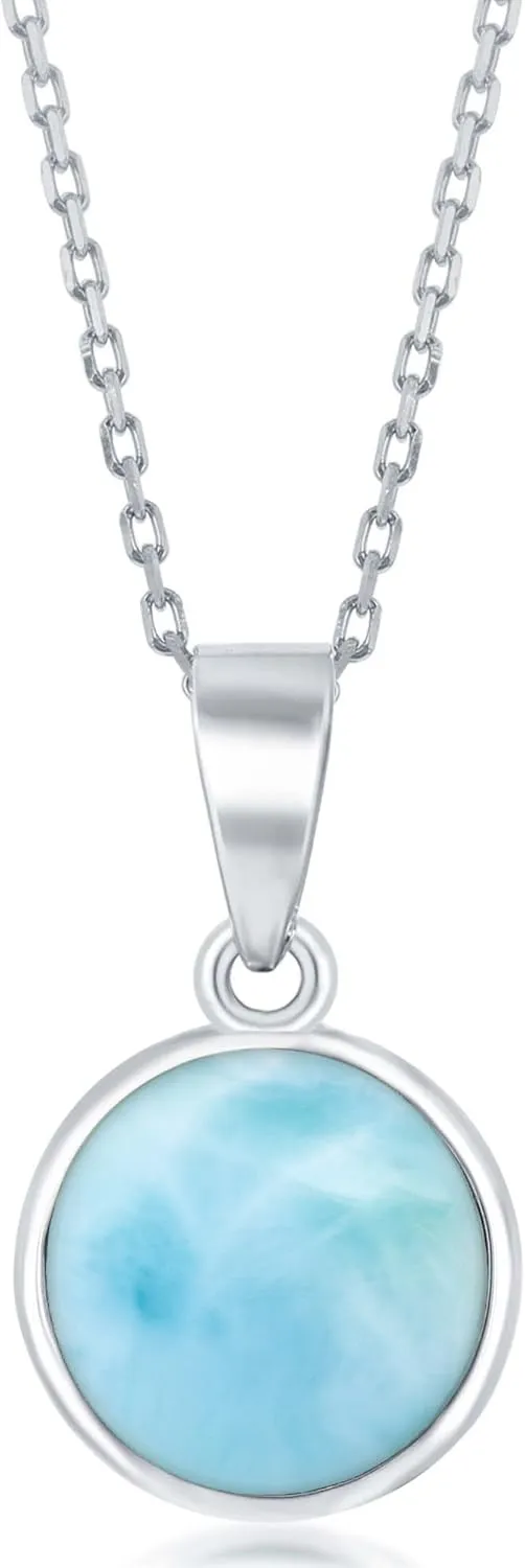 Beaux Bijoux Sterling Silver Blue Larimar Necklace for Women - Natural Jewelry With Beautiful Stones - 18 Inch Round Pendant