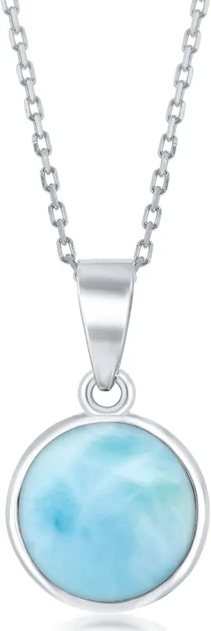 Beaux Bijoux Sterling Silver Blue Larimar Necklace for Women - Natural Jewelry With Beautiful Stones - 18 Inch Round Pendant