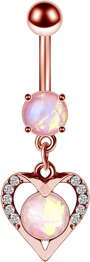 Belly Button Ring, Belly Rings Jewelry Unique Stainless Steel Navel Rings Belly Button Nails Heart Hollow