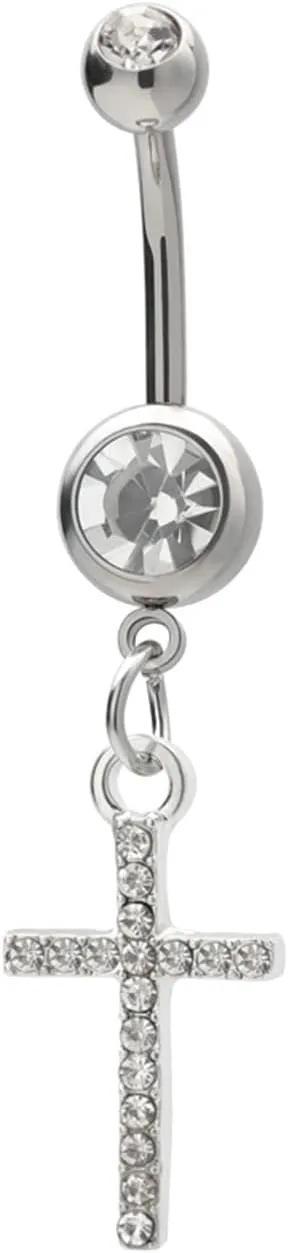 Belly Button Rings 14G Stainless Steel, Flower 14G Dangle Belly Button Rings Cubic Zirconia Navel Ring Summer