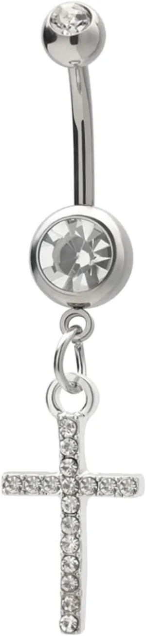 Belly Button Rings 14G Stainless Steel, Flower 14G Dangle Belly Button Rings Cubic Zirconia Navel Ring Summer