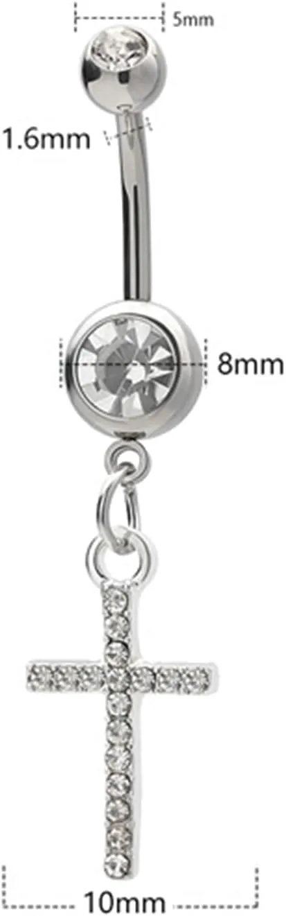Belly Button Rings 14G Stainless Steel, Flower 14G Dangle Belly Button Rings Cubic Zirconia Navel Ring Summer