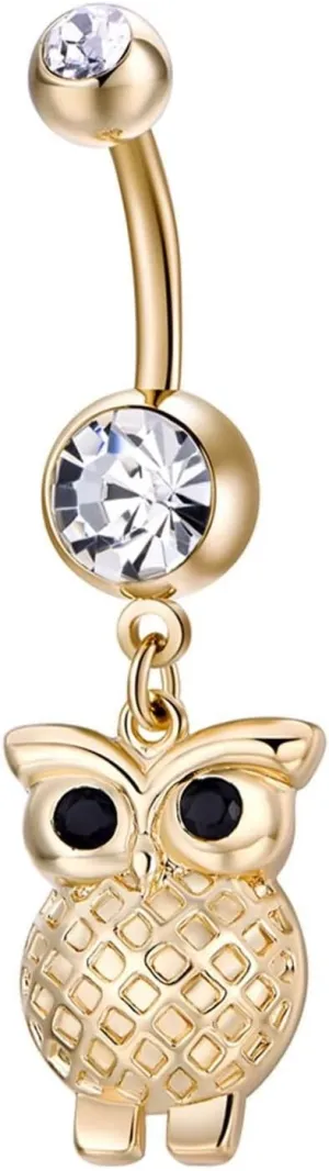 Belly Rings for Women, Belly Button Rings Dangle Stainless Steel Belly Button Rings Owl Cubic Zirconia Belly Button Jewelry