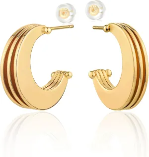 Bemoly Infinity Hoop Earrings for Women Open C Shape 14K Gold Plated S925 Sterling Silver Post Small Handmade Hypoallergenic Jewelry
